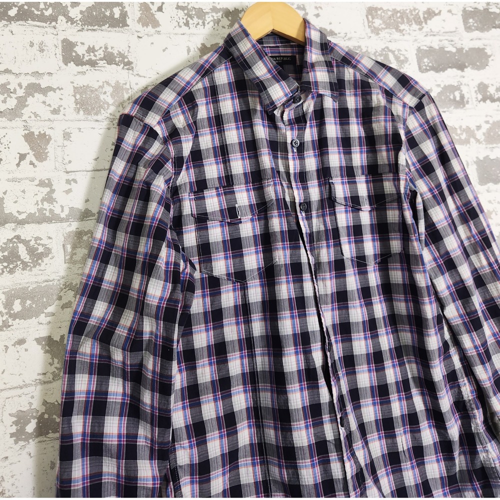 Banana Republic Slim Fit Plaid Long Sleeve Button Down Shirt Men's Medium Purple - Picture 3 of 16